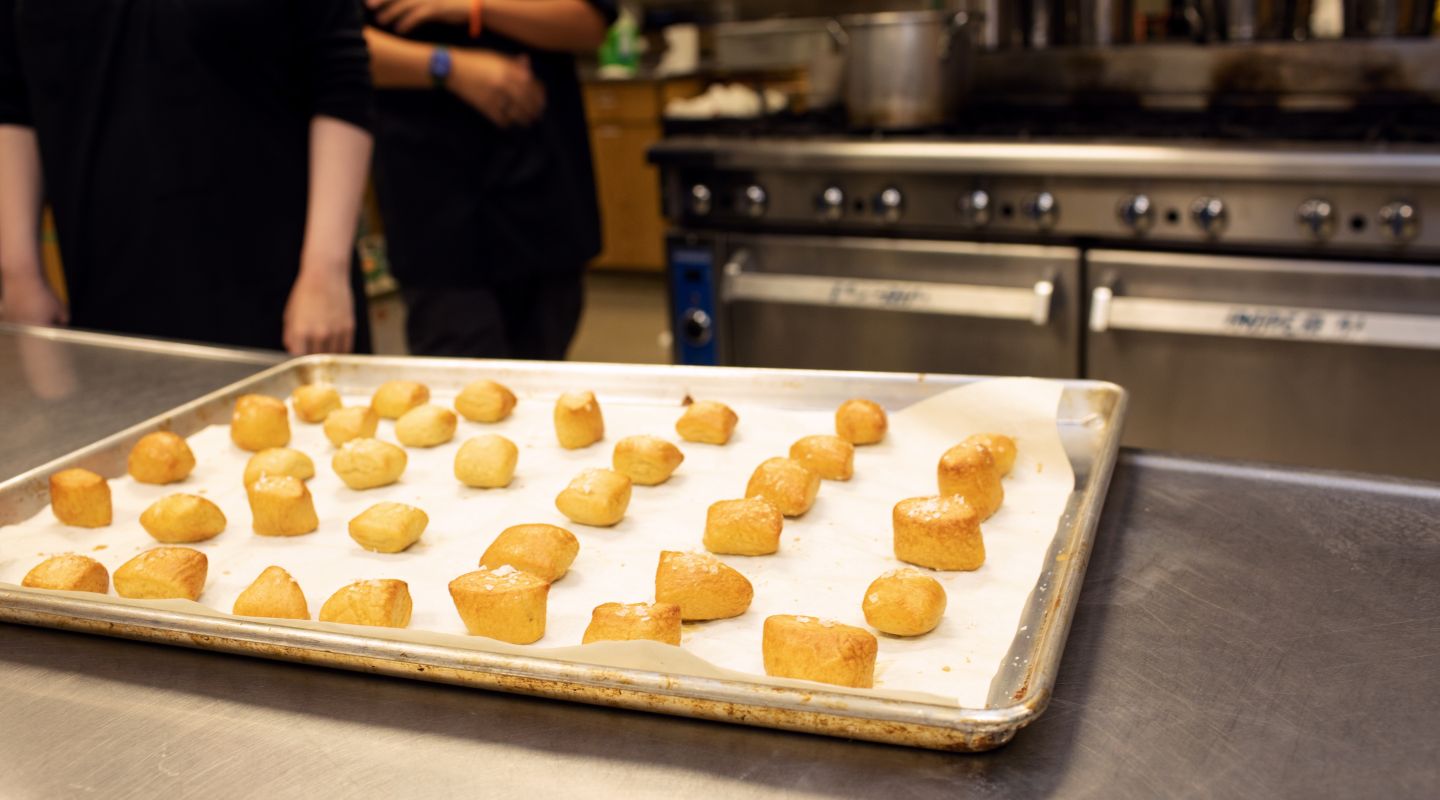 An image of baked goods on a metal baking tray from the Casa Grande Highschool culinary class